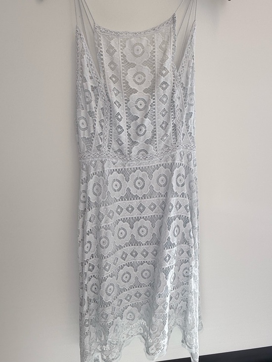 Free People Dresses & Skirts - Free People Light Gray Lace Midi Dress with Spaghetti Straps